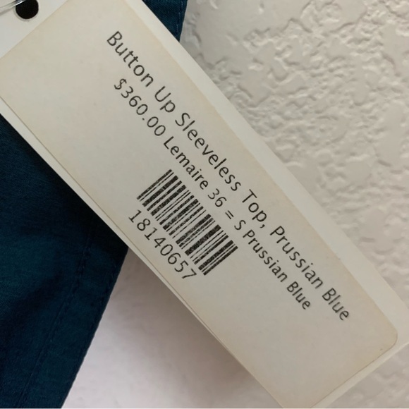 Lemaire Womens button up sleeveless top Prussia blue 36/S NWT - Picture 5 of 8